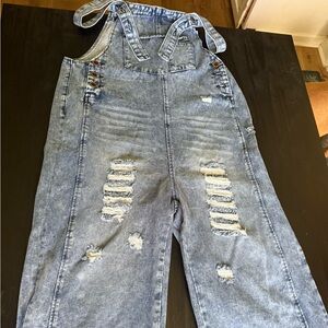 Amaryllis Blue Distressed Wide Leg Jumpsuit